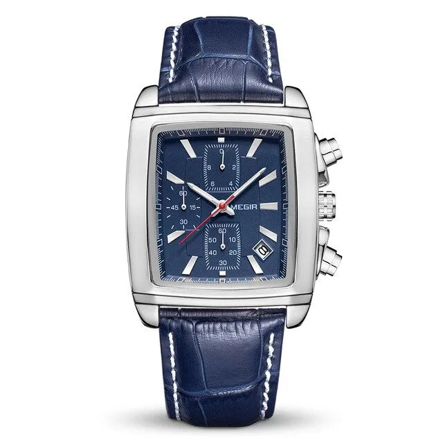 Luxury Rectangle Quartz Military Watches Waterproof Luminous Leather Wristwatch