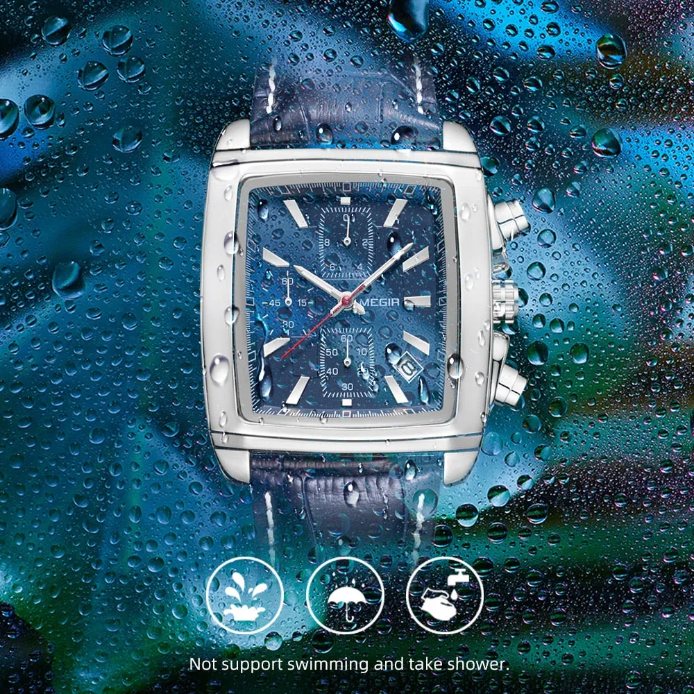 Luxury Rectangle Quartz Military Watches Waterproof Luminous Leather Wristwatch