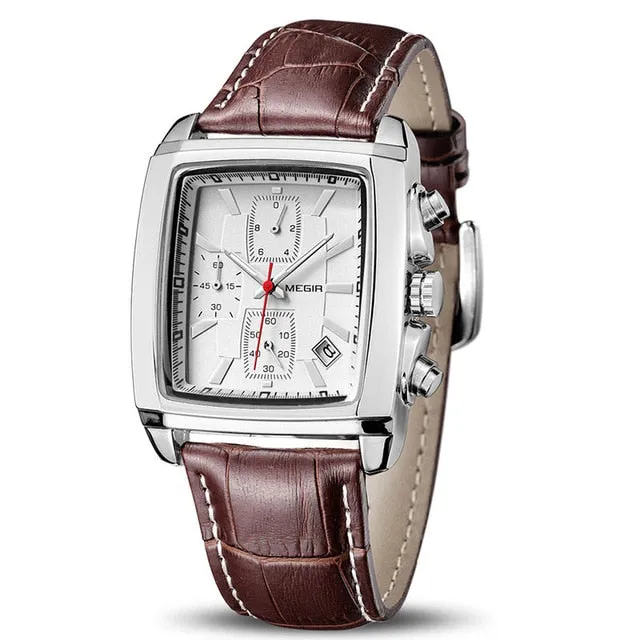 Luxury Rectangle Quartz Military Watches Waterproof Luminous Leather Wristwatch