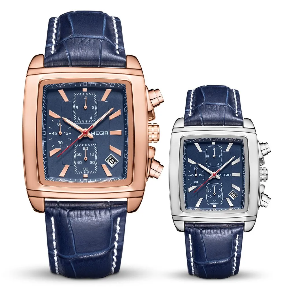 Luxury Rectangle Quartz Military Watches Waterproof Luminous Leather Wristwatch