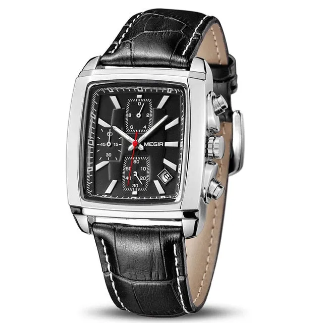 Luxury Rectangle Quartz Military Watches Waterproof Luminous Leather Wristwatch