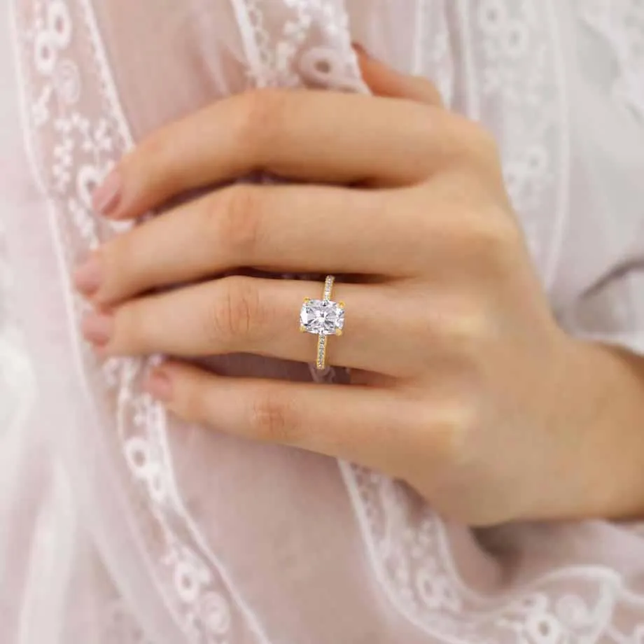 MACY - Elongated Cushion Lab Diamond 18k Yellow Gold Petite Shoulder Set