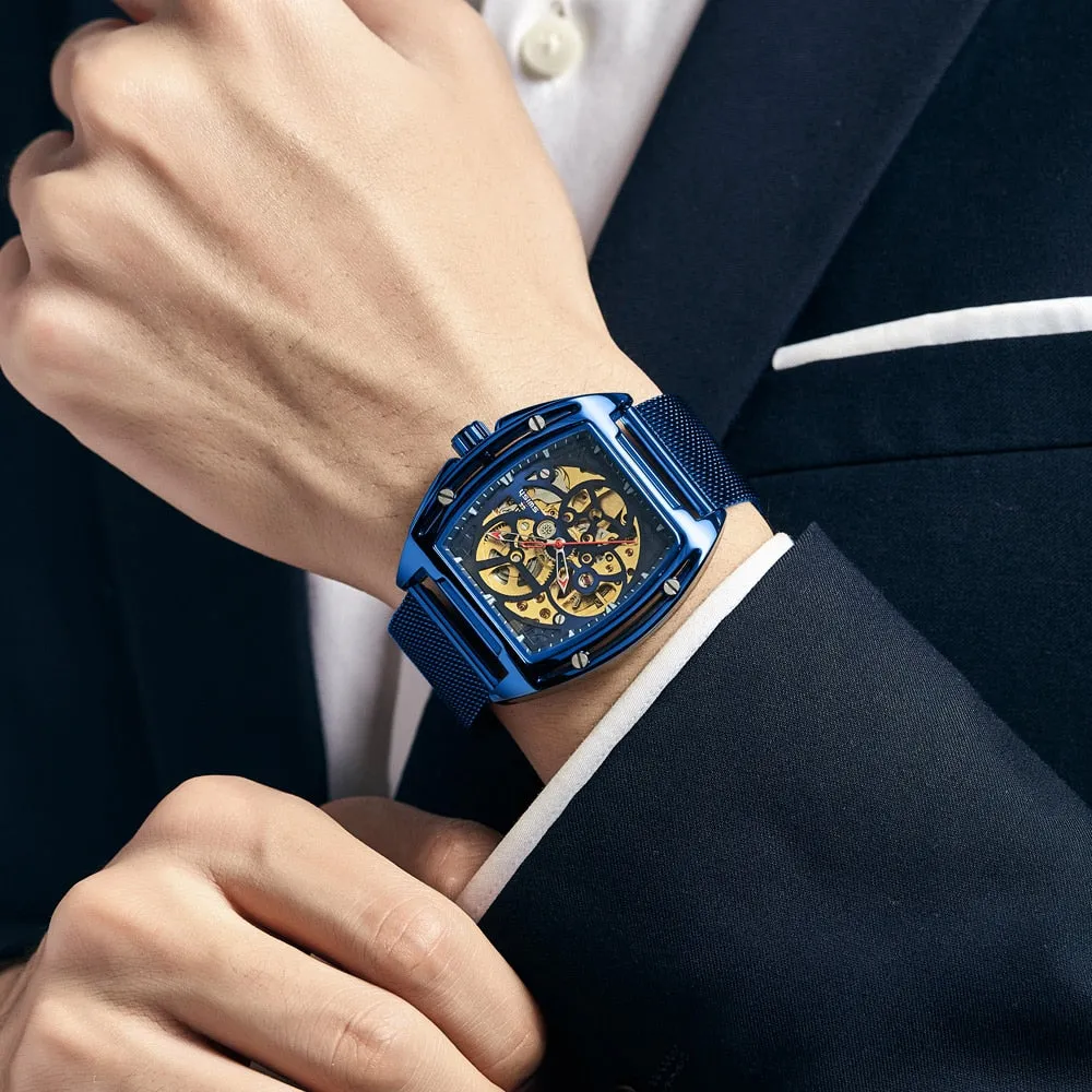 Mechanical Automatic Gold Watch with Mesh Bracelet