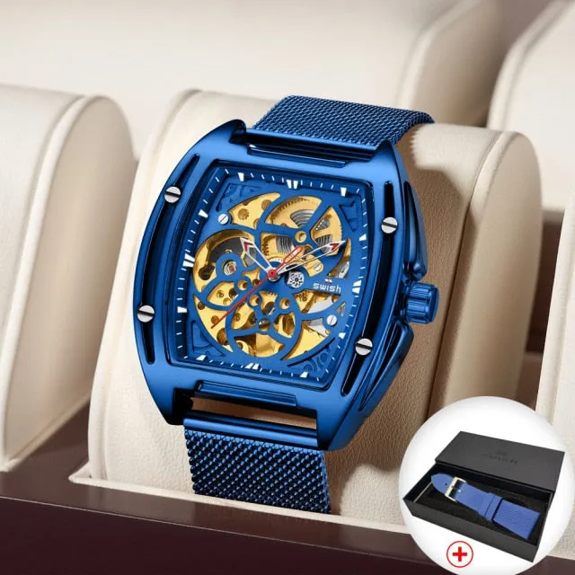 Mechanical Automatic Gold Watch with Mesh Bracelet