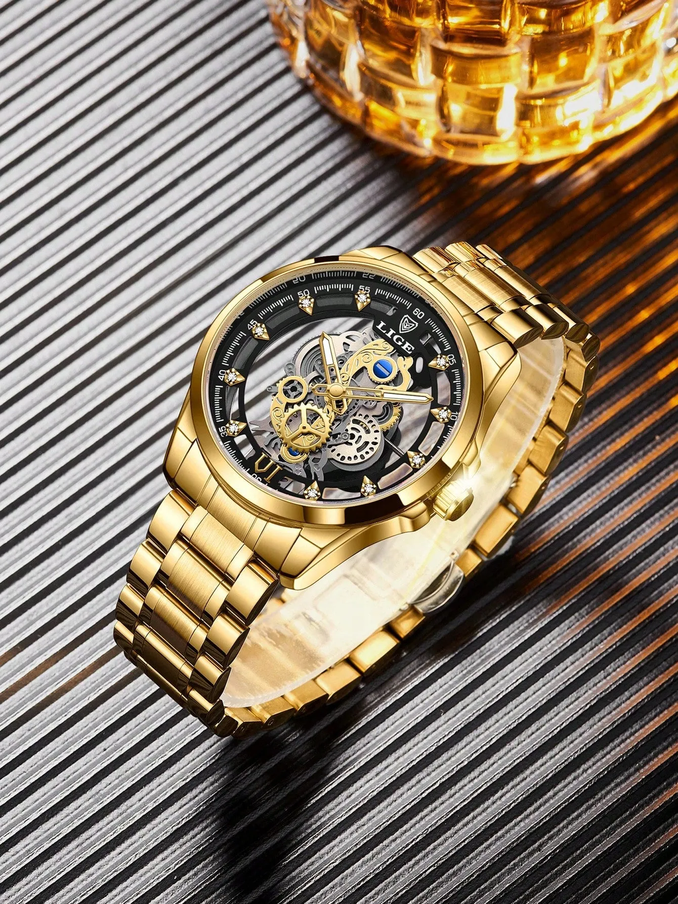 Men Hollow Out Round Pointer Mechanical Watch