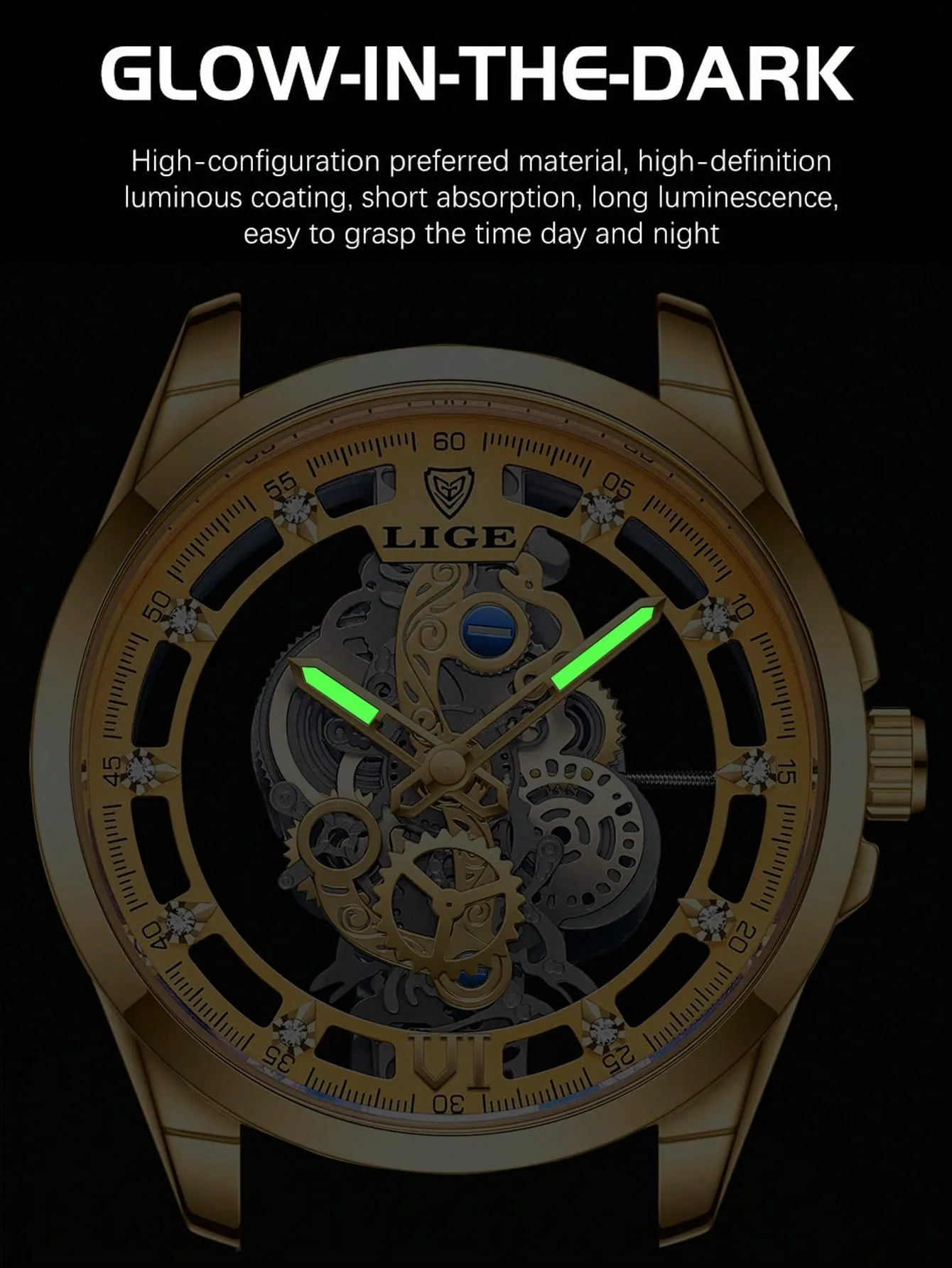 Men Hollow Out Round Pointer Mechanical Watch