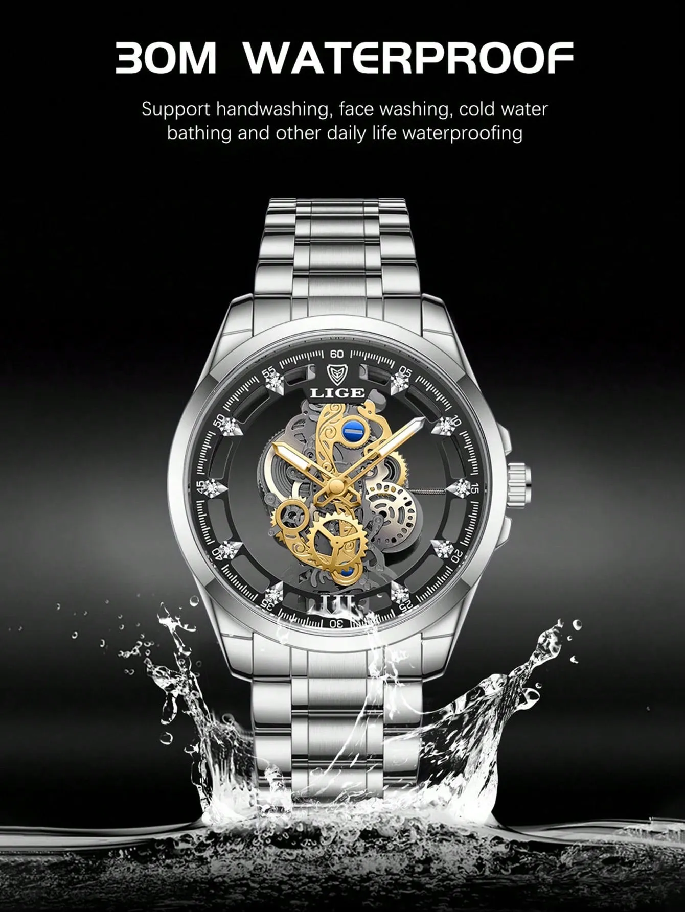 Men Hollow Out Round Pointer Mechanical Watch