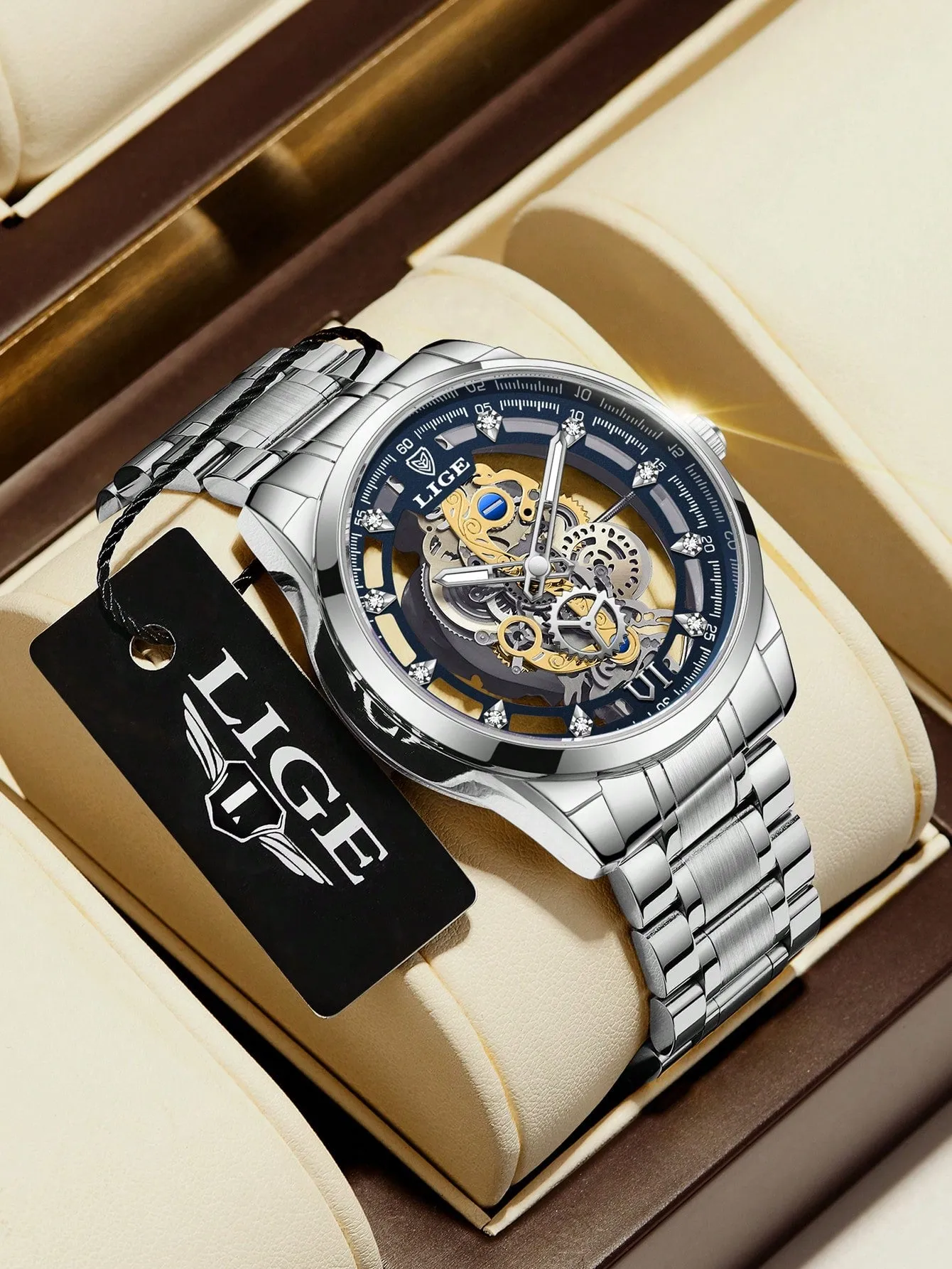 Men Hollow Out Round Pointer Mechanical Watch