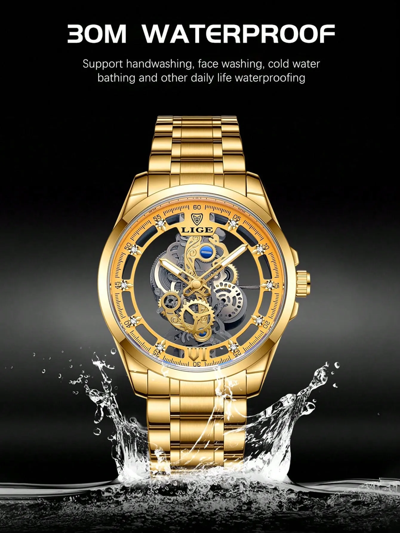 Men Hollow Out Round Pointer Mechanical Watch
