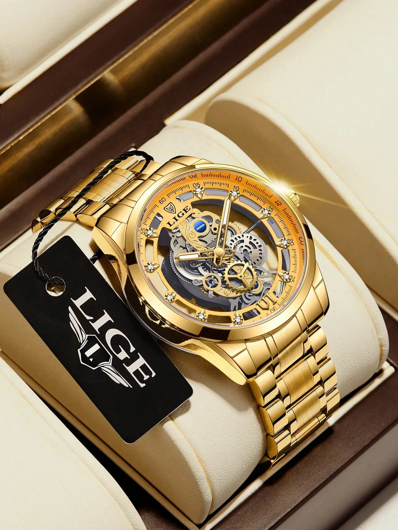 Men Hollow Out Round Pointer Mechanical Watch