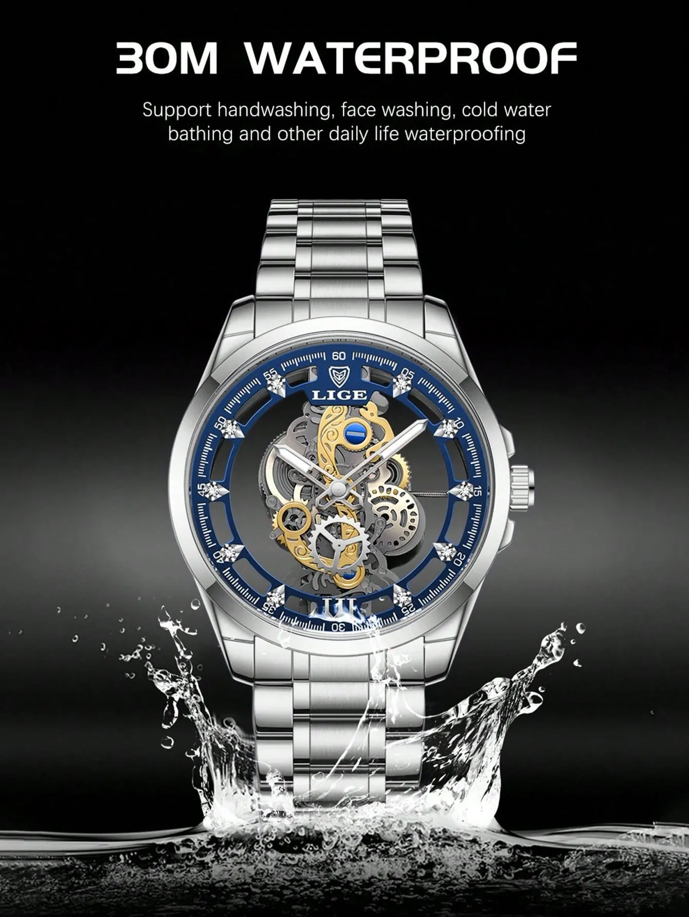 Men Hollow Out Round Pointer Mechanical Watch