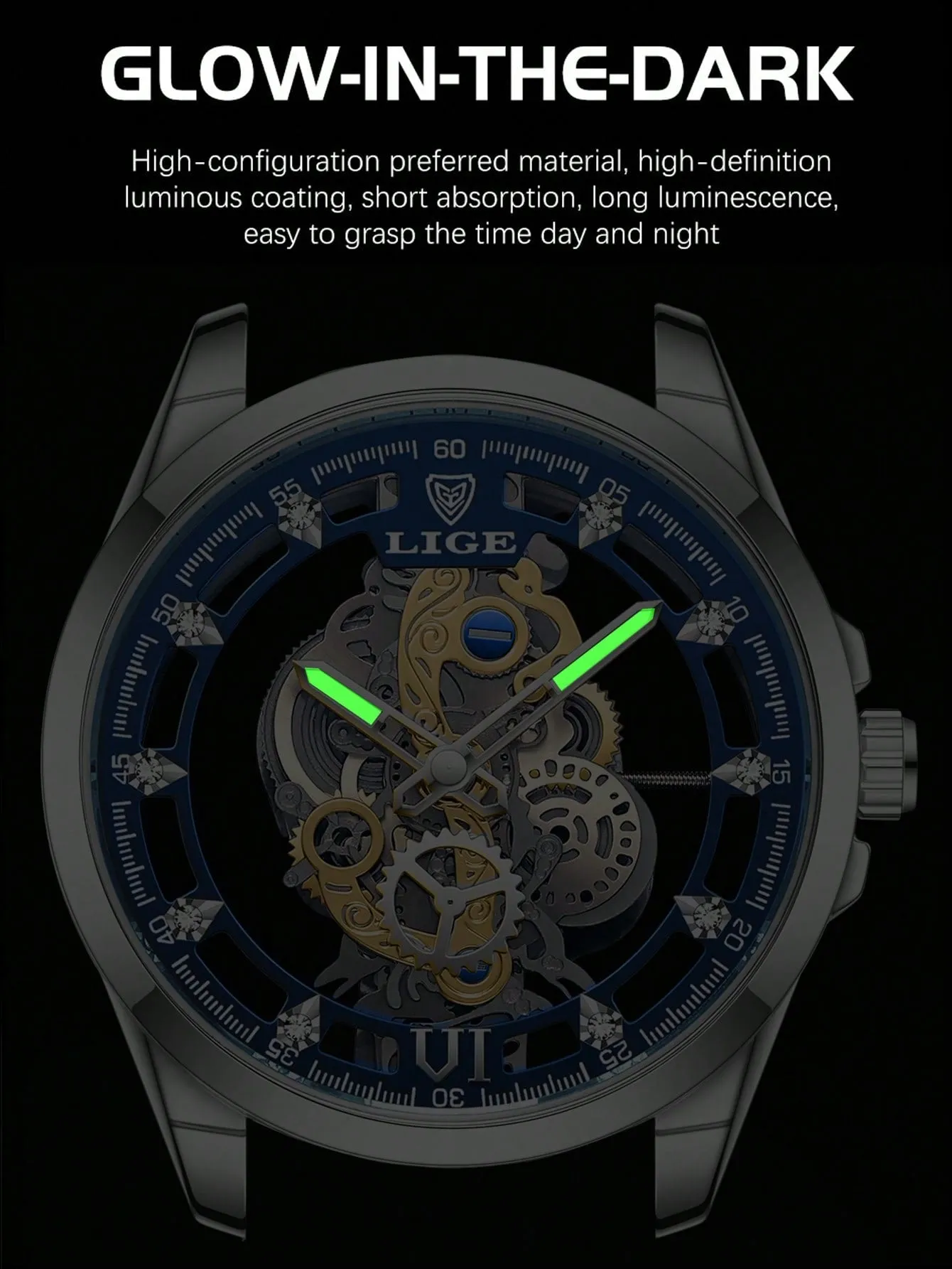 Men Hollow Out Round Pointer Mechanical Watch