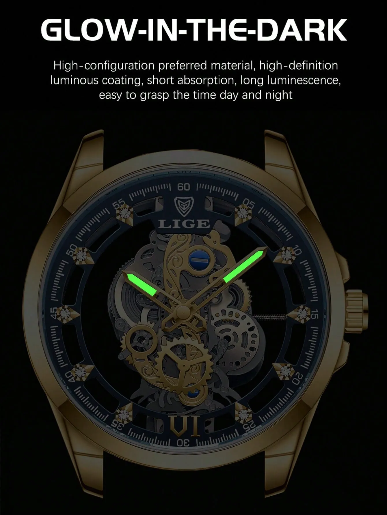 Men Hollow Out Round Pointer Mechanical Watch