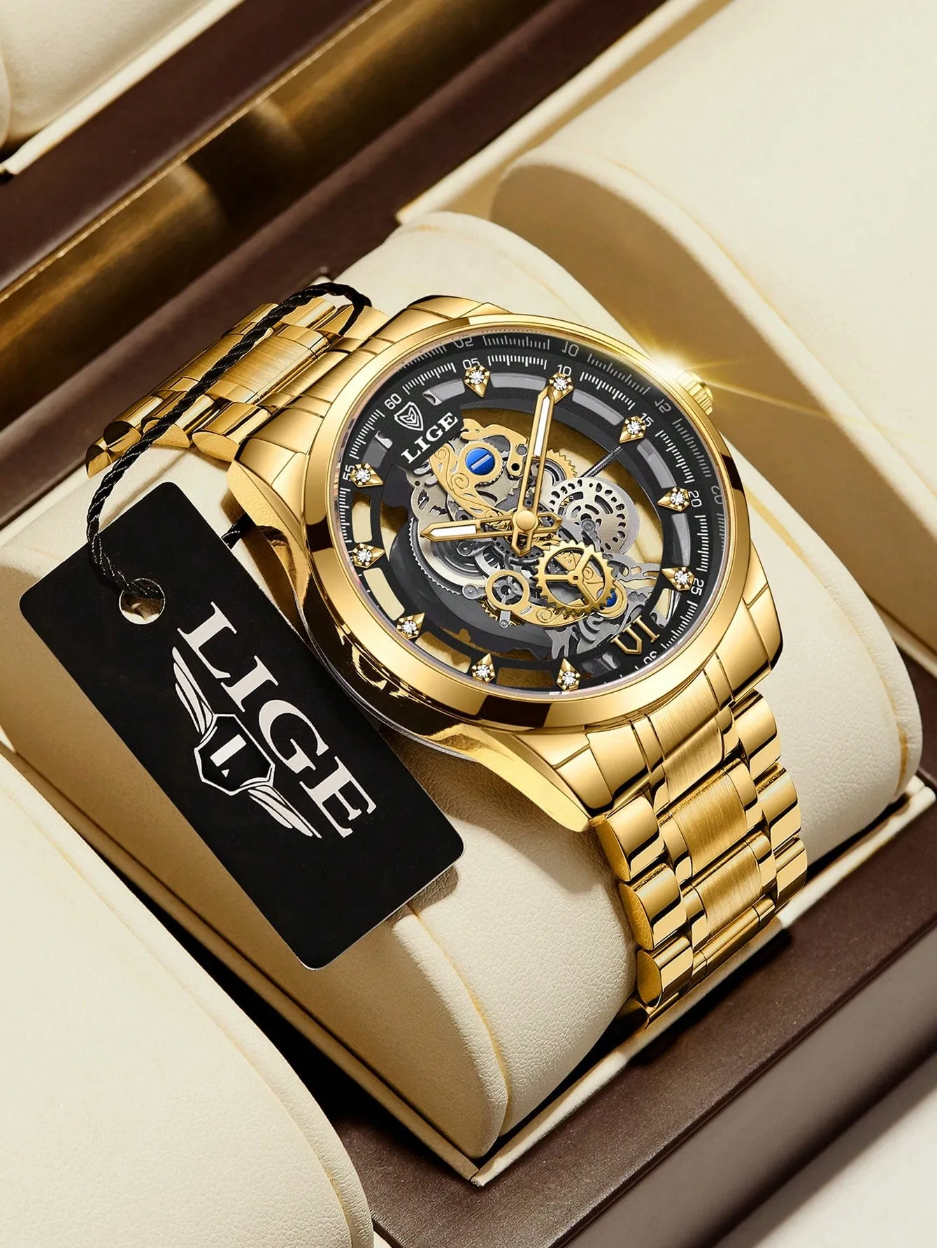 Men Hollow Out Round Pointer Mechanical Watch