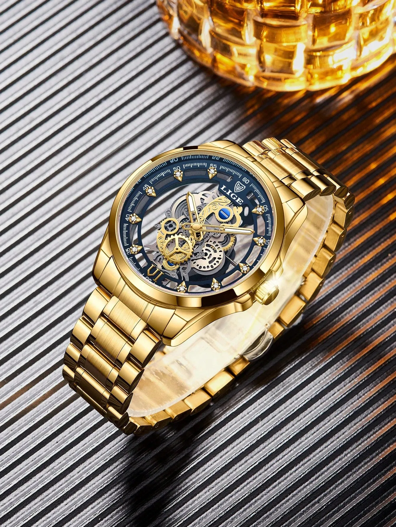 Men Hollow Out Round Pointer Mechanical Watch