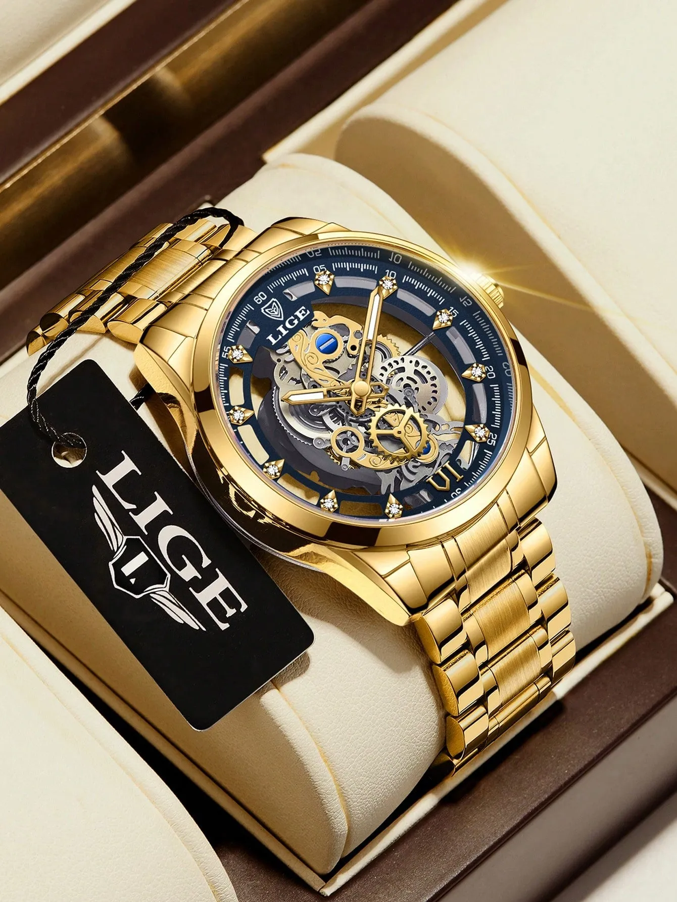 Men Hollow Out Round Pointer Mechanical Watch