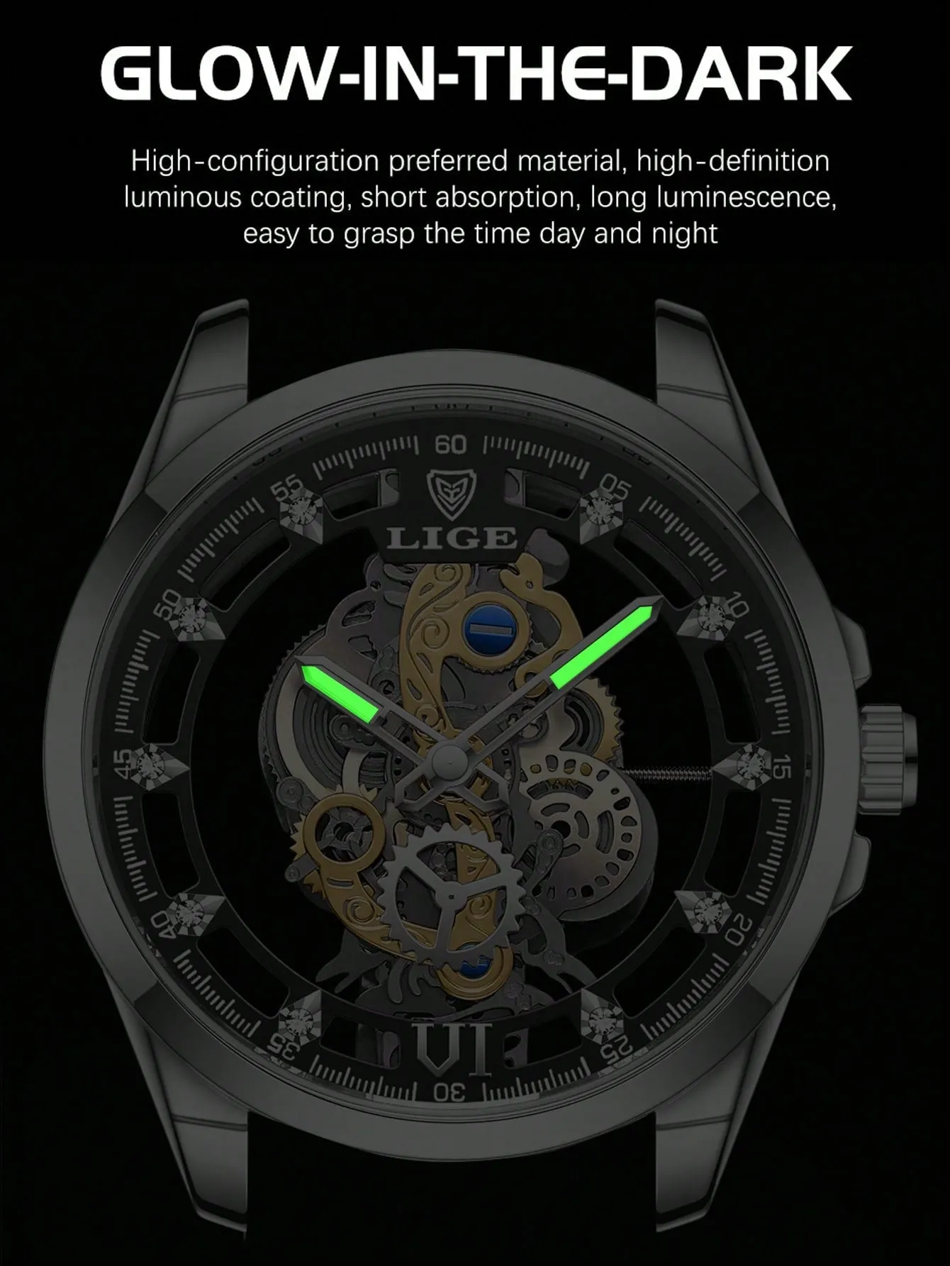 Men Hollow Out Round Pointer Mechanical Watch