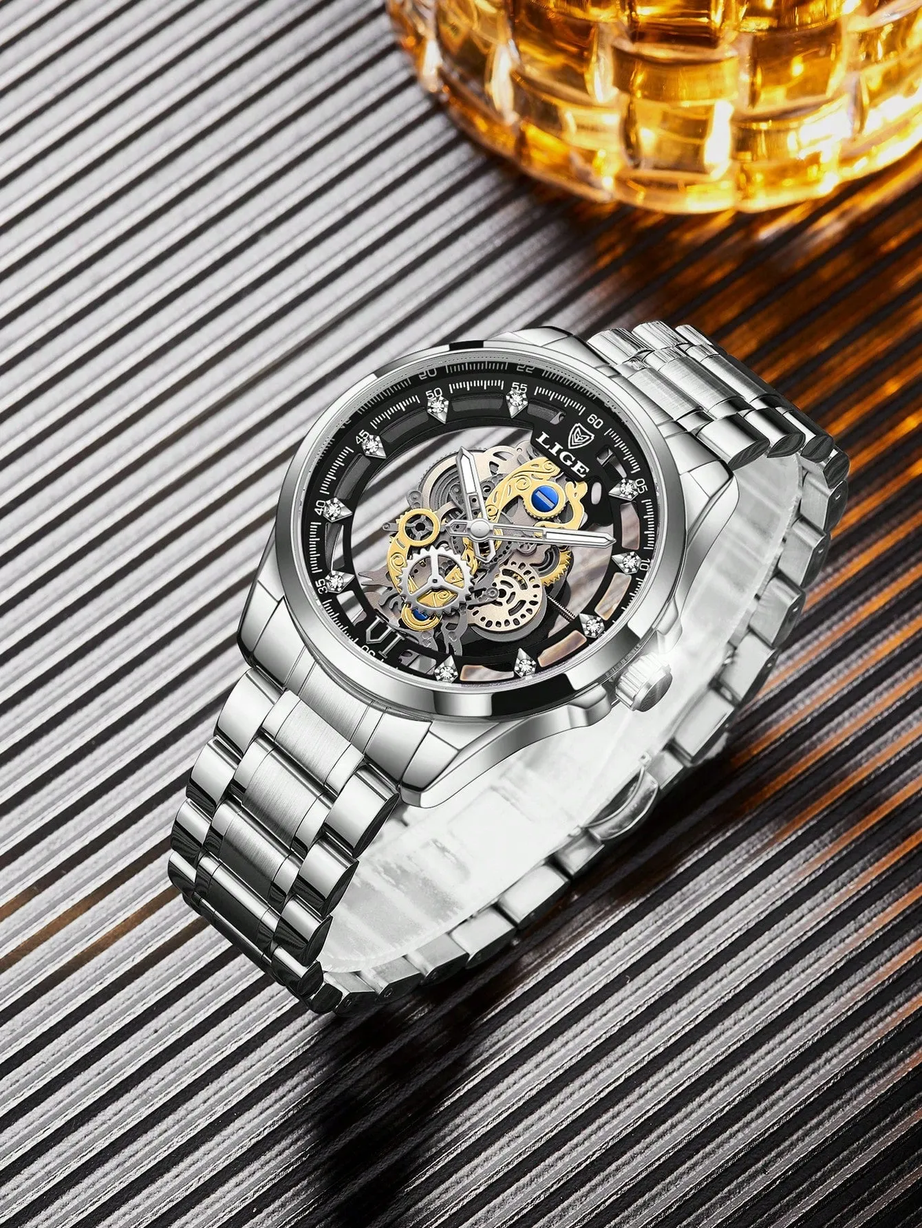 Men Hollow Out Round Pointer Mechanical Watch