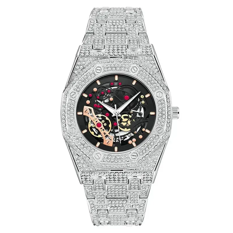 Men Luxury Brand Gold Watches Fashion Alloy Band Hip Hop Diamond