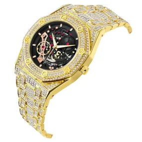Men Luxury Brand Gold Watches Fashion Alloy Band Hip Hop Diamond