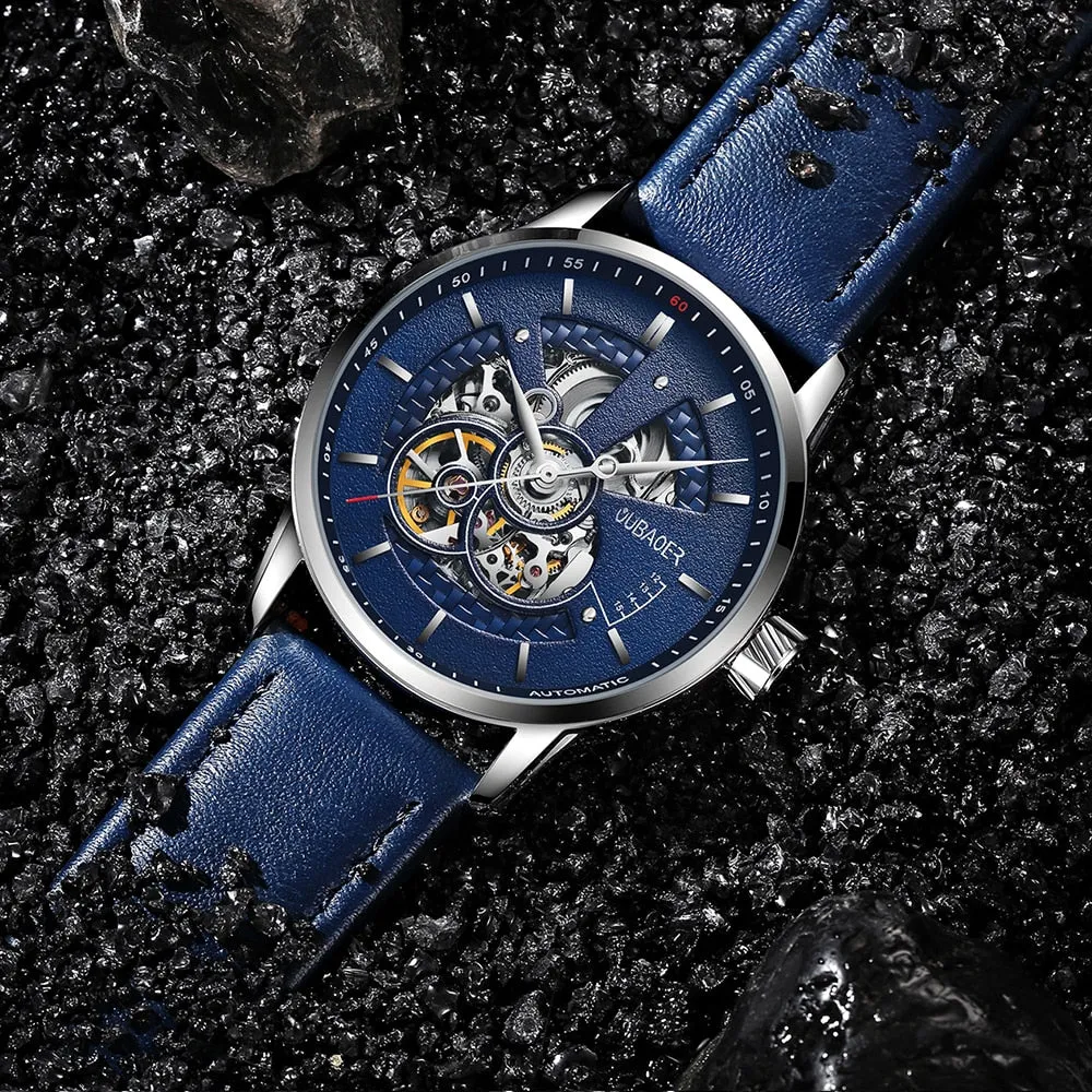 Men Mechanical Tourbillon Self Winding Leather Wristwatch