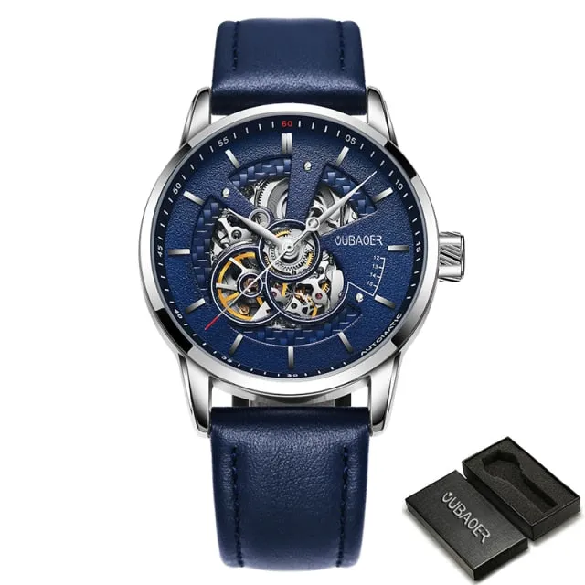 Men Mechanical Tourbillon Self Winding Leather Wristwatch