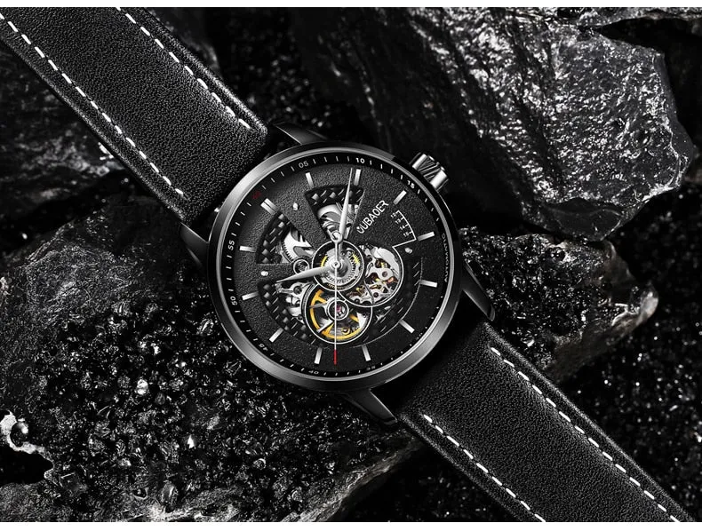 Men Mechanical Tourbillon Self Winding Leather Wristwatch