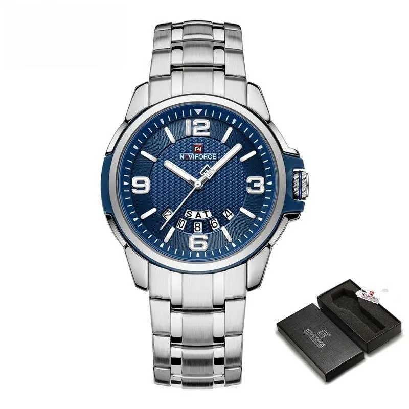 Men Sports Watch Stainless Steel Strap Military Male Quartz Clock