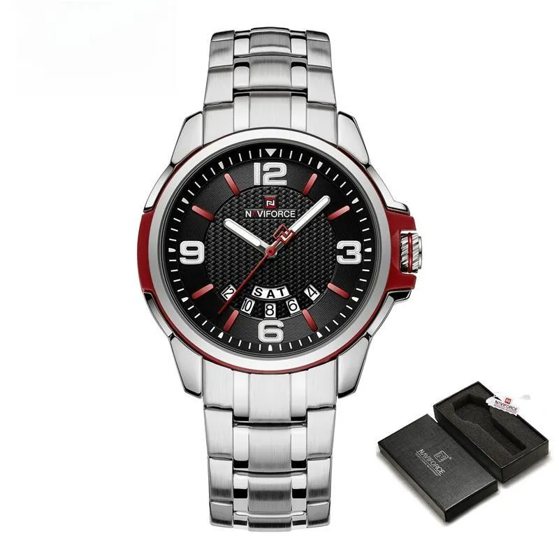 Men Sports Watch Stainless Steel Strap Military Male Quartz Clock