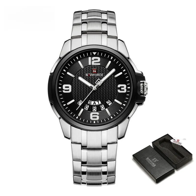 Men Sports Watch Stainless Steel Strap Military Male Quartz Clock