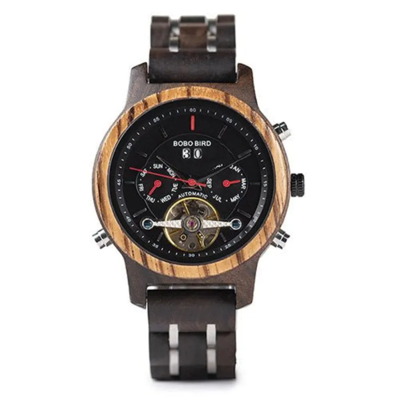 Men's Tourbillon Automatic Mechanical Wood Watch