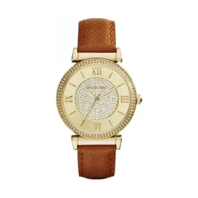 Michael Kors Catlin Brown Leather Strap Dial Quartz Watch for Ladies - MK-2375