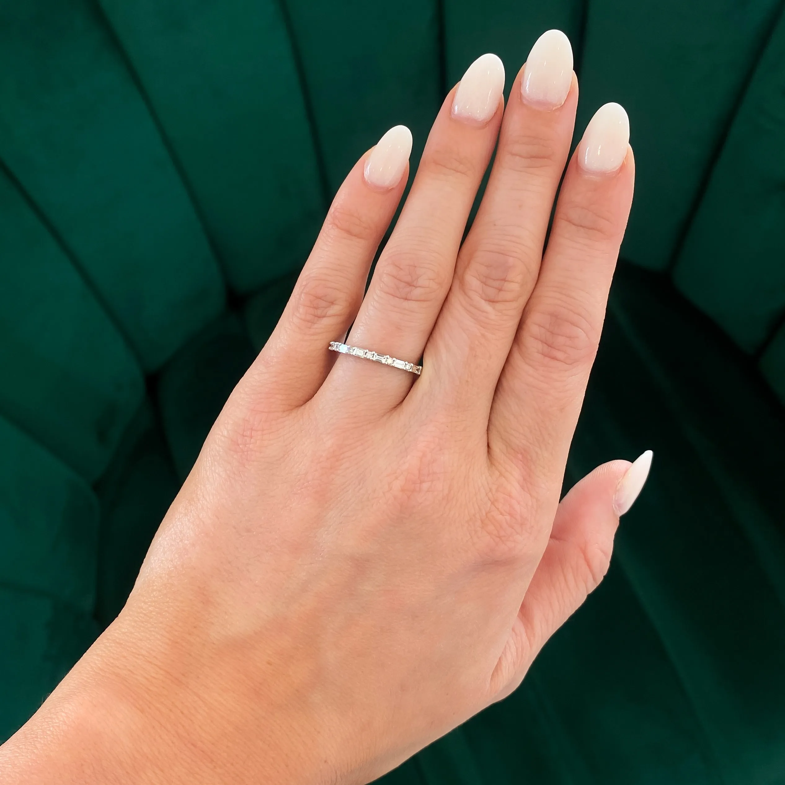 Mini Alternating Baguette and Round Diamond Wedding Band, 0.40 CTTW