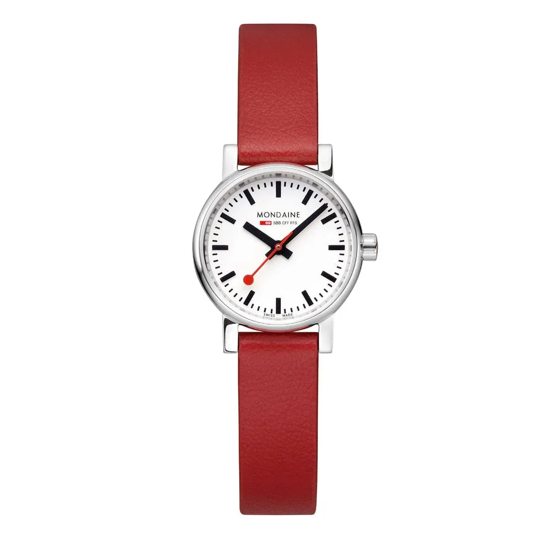 Mondaine EVO2 26 MM Watch, RED VEGAN GRAPE LEATHER