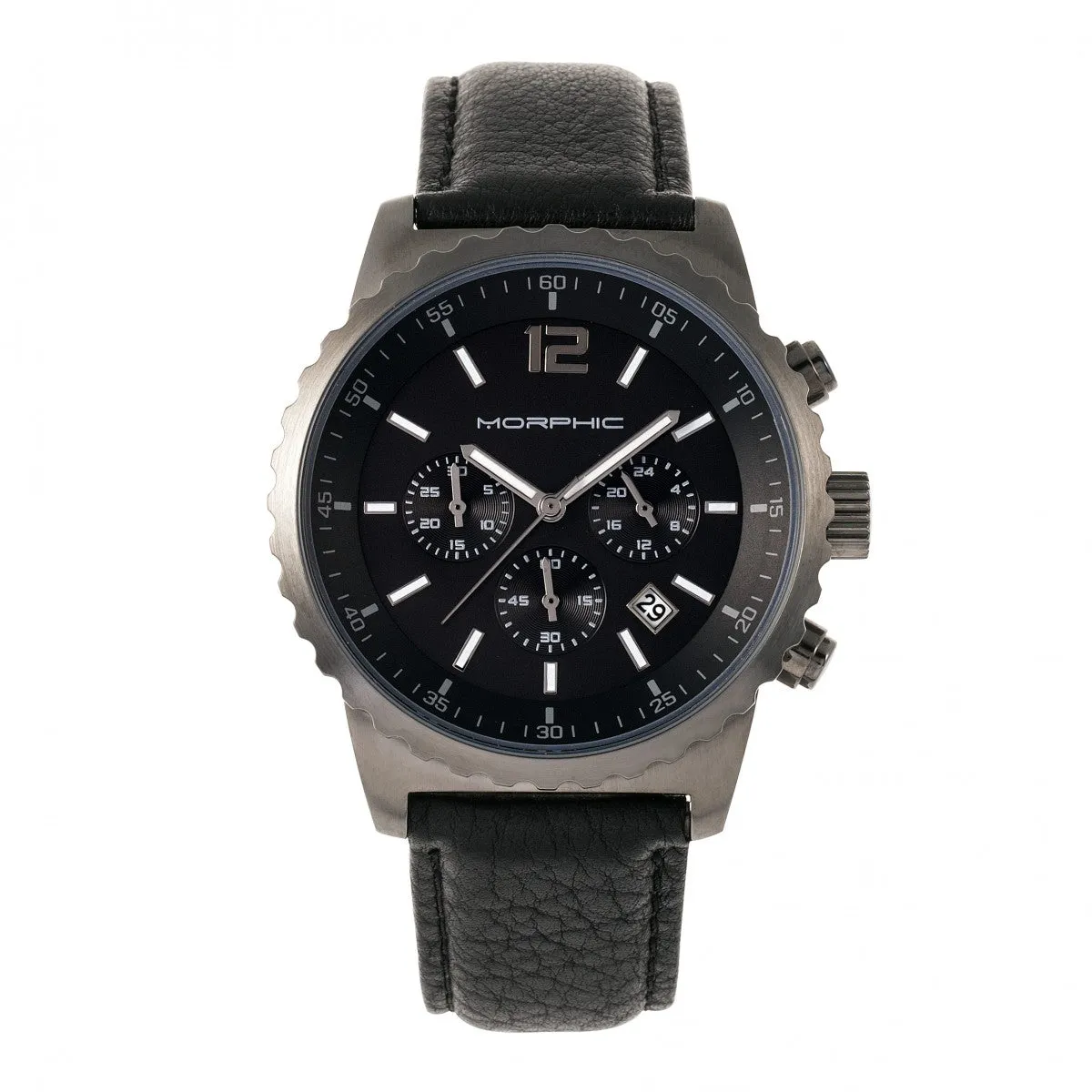 Morphic M67 Series Chronograph Leather-Band Watch w/Date - Gunmetal/Black