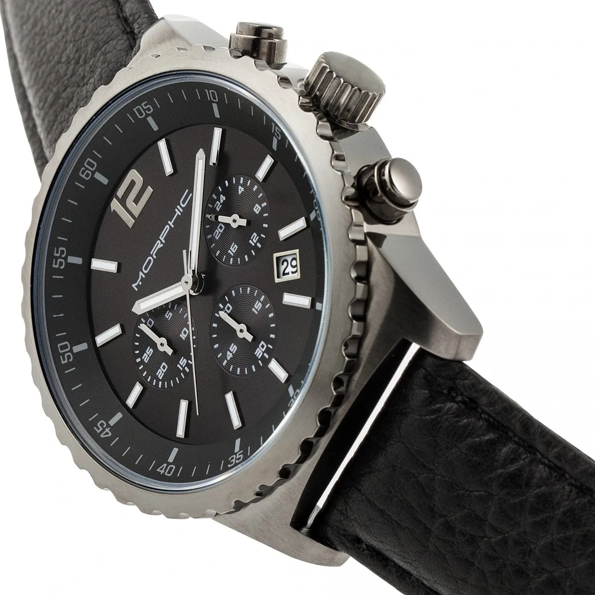 Morphic M67 Series Chronograph Leather-Band Watch w/Date - Gunmetal/Black