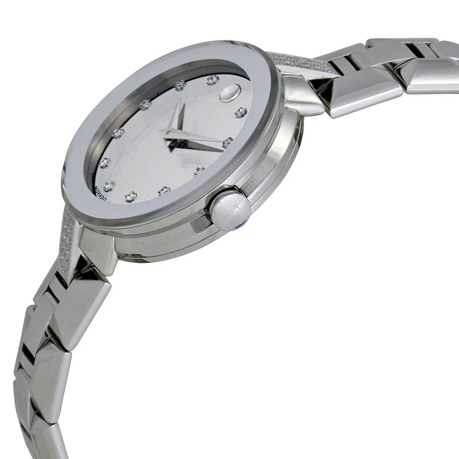 Movado Sapphire Silver Diamond Dial Ladies Watch 0606815