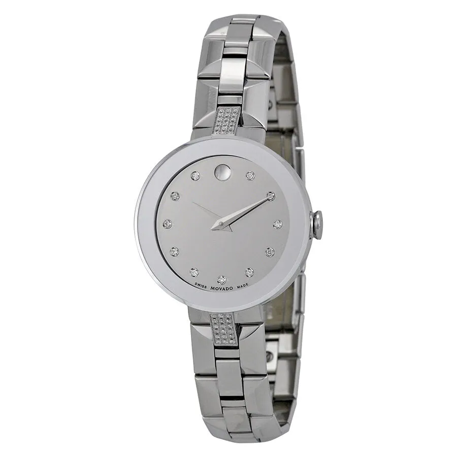 Movado Sapphire Silver Diamond Dial Ladies Watch 0606815