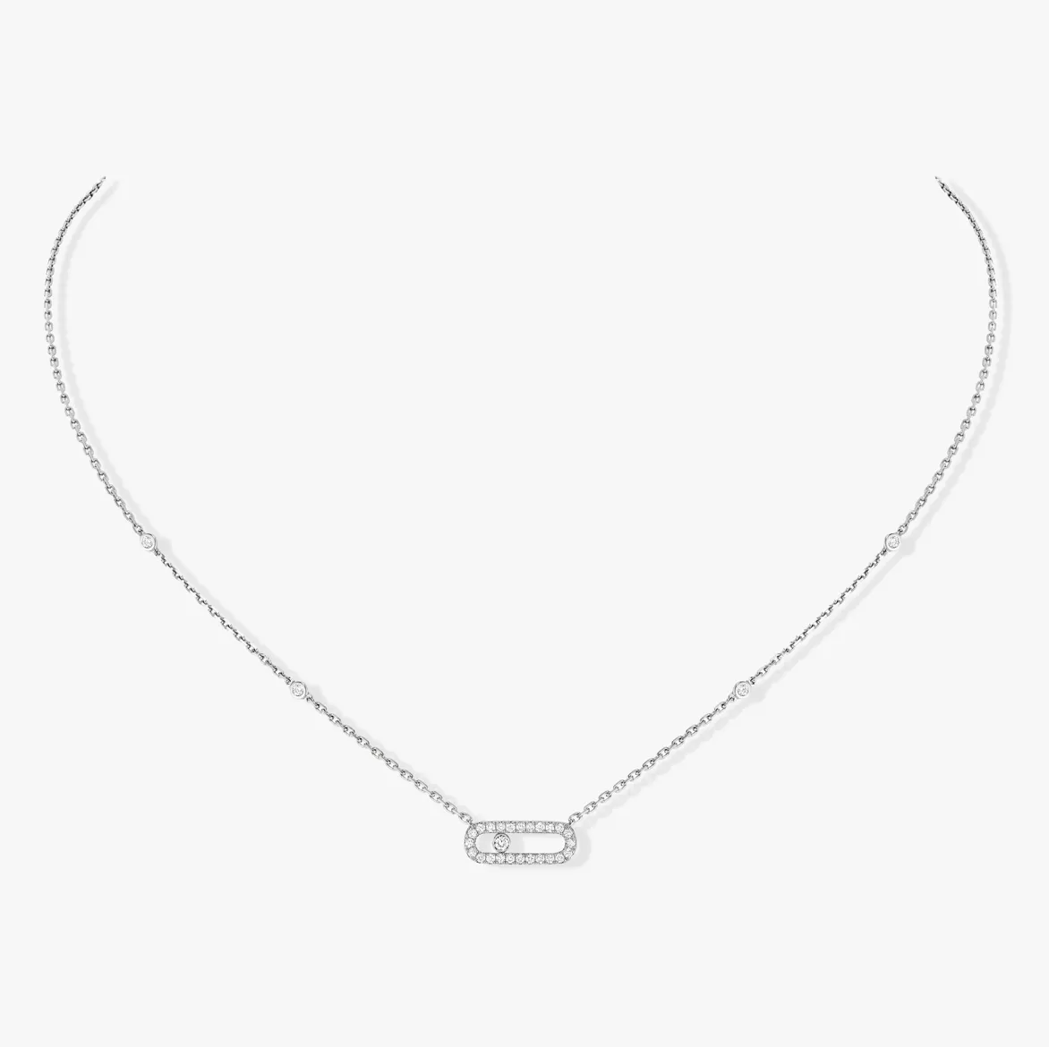 Move Uno Pavé Necklace in White Gold with Diamonds