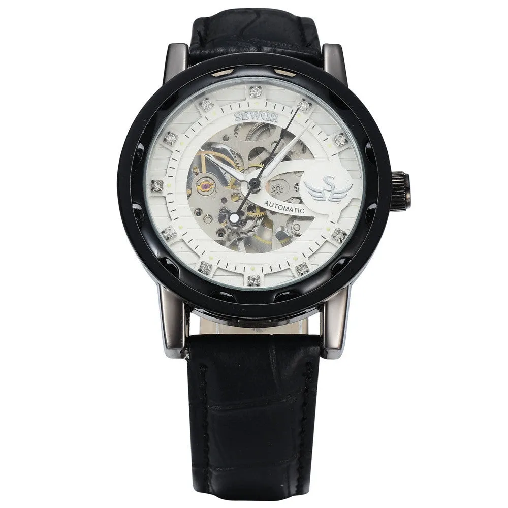 New fashion sewor brand design sport luxury male clock man mechanical hand wind military business wrist skeleton watch