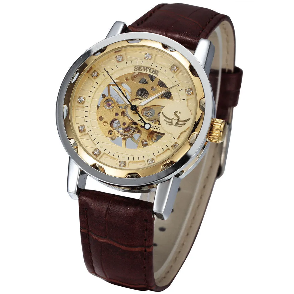New fashion sewor brand design sport luxury male clock man mechanical hand wind military business wrist skeleton watch