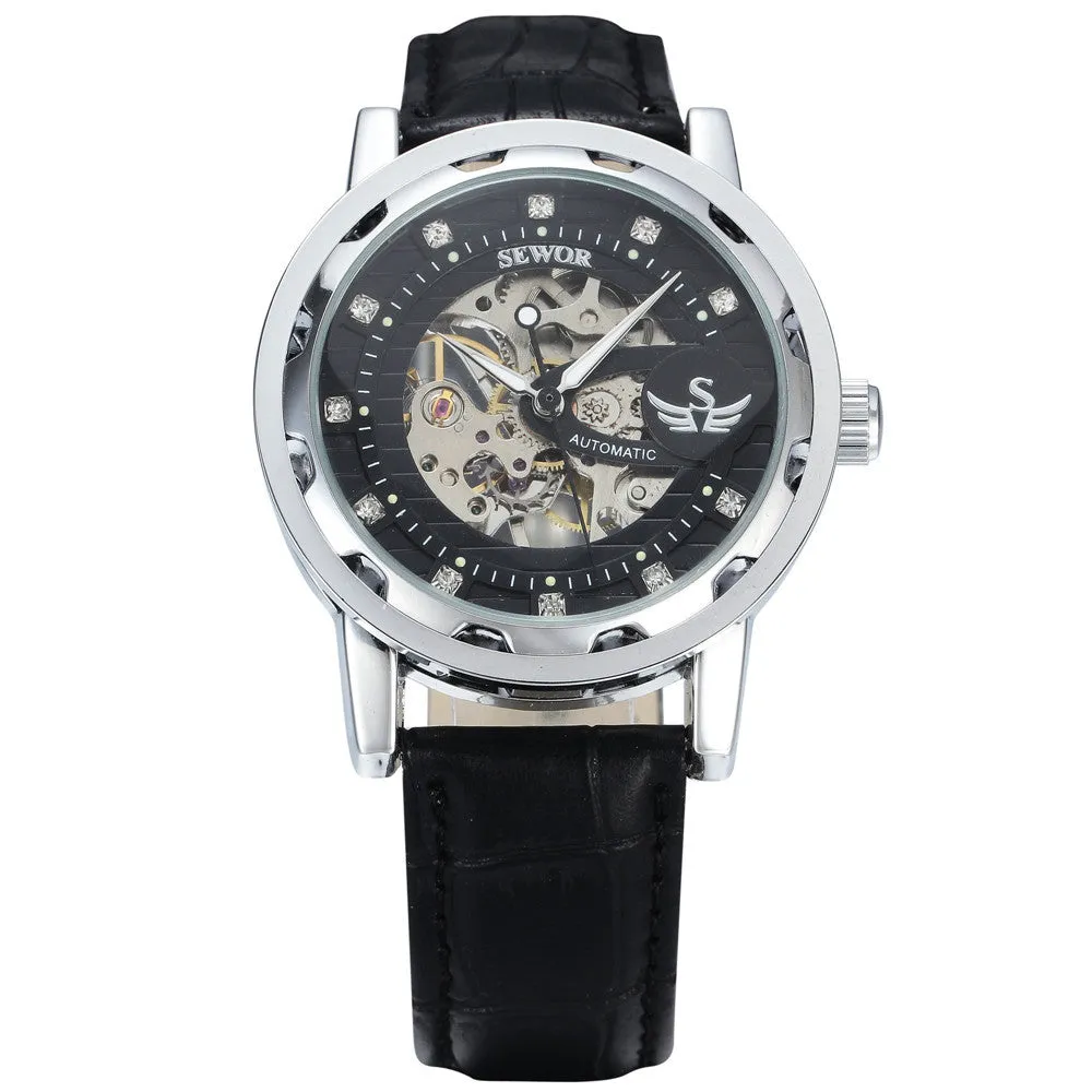 New fashion sewor brand design sport luxury male clock man mechanical hand wind military business wrist skeleton watch