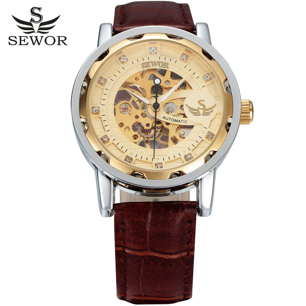 New fashion sewor brand design sport luxury male clock man mechanical hand wind military business wrist skeleton watch