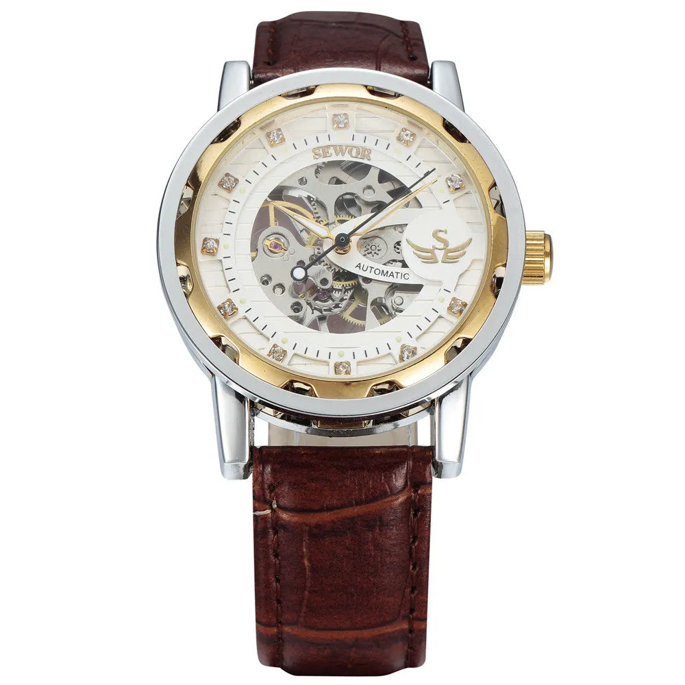New fashion sewor brand design sport luxury male clock man mechanical hand wind military business wrist skeleton watch