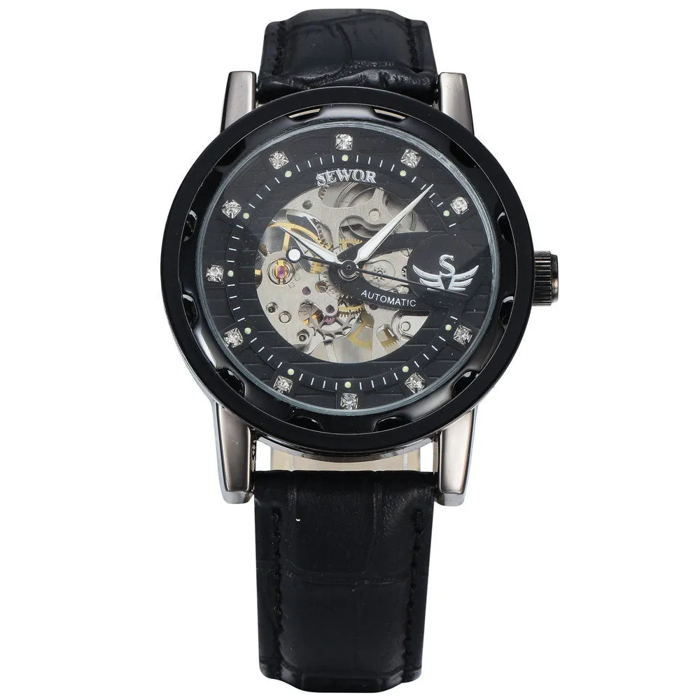 New fashion sewor brand design sport luxury male clock man mechanical hand wind military business wrist skeleton watch