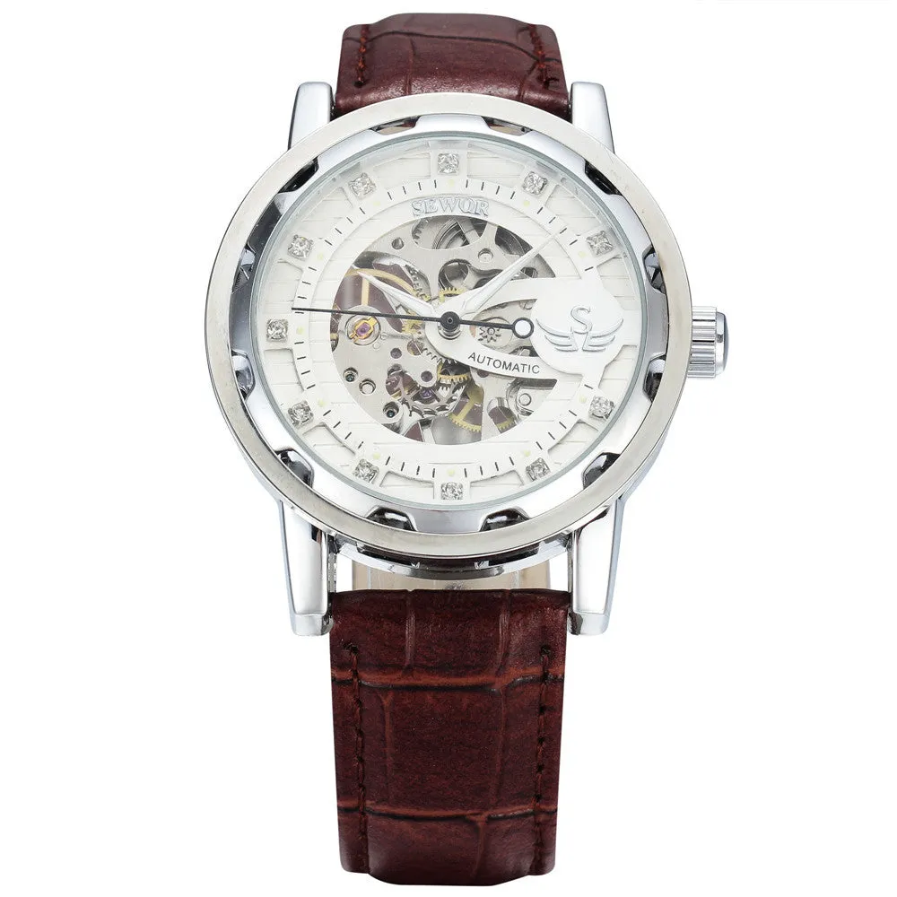 New fashion sewor brand design sport luxury male clock man mechanical hand wind military business wrist skeleton watch