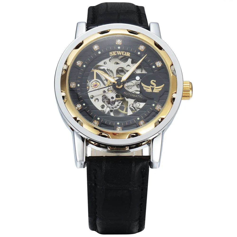 New fashion sewor brand design sport luxury male clock man mechanical hand wind military business wrist skeleton watch