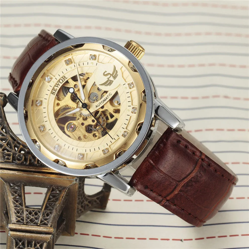 New fashion sewor brand design sport luxury male clock man mechanical hand wind military business wrist skeleton watch