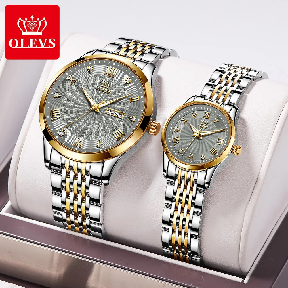 Olevs Couple Watches Luxury Automatic Mechanical Watch Stainless Steel