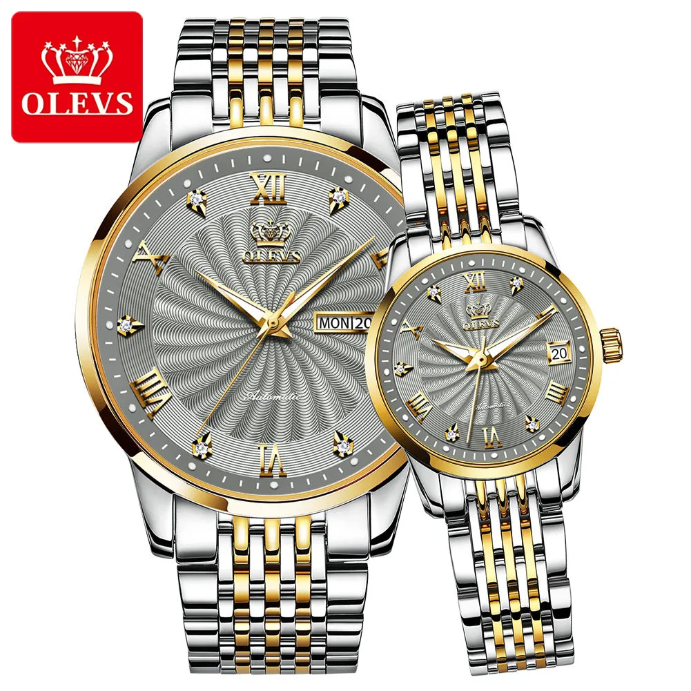 Olevs Couple Watches Luxury Automatic Mechanical Watch Stainless Steel